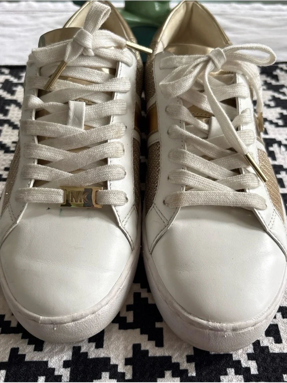Michael Kors Women’s Metallic Gold and Cream Knit Sneakers